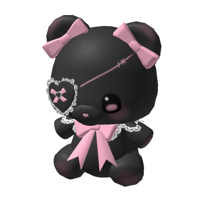 🍀Black Bear Plushie w Pink Ribbon