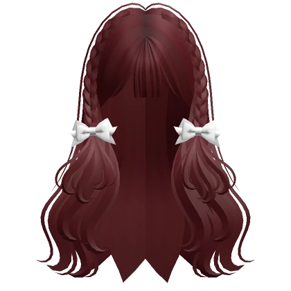 Cute Braided Hairstyle with Ribbons (Dark Red)