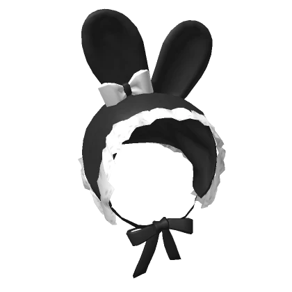 🍀Fluffy Bunny Hood w Bow Ribbon (Black)