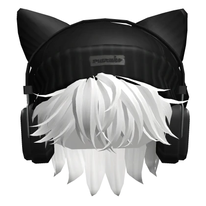 Anime Hair w/ Cat Beanie & Headphones in White