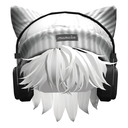 White Anime Hair w/ Beanie & Headphones