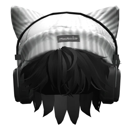 Black Anime Hair w/ Beanie & Headphones