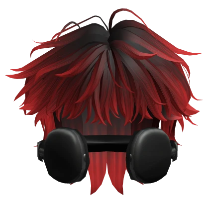 Messy Wolf Cut Hair w/ Headphones(Black&Red)