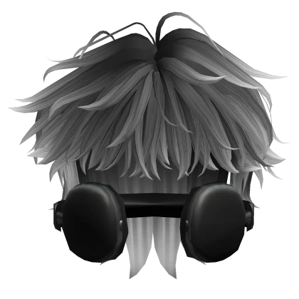 Black & White Messy Wolf Cut Hair w/ Headphones