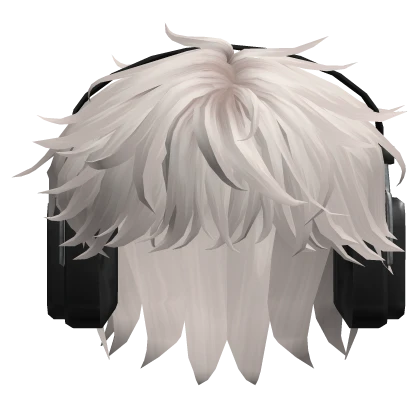 Messy Anime Hair w/ Headphones in White