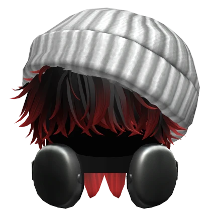 Messy Boy Hair w/ Beanie & Headphones(Black&Red)