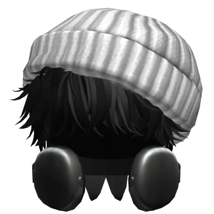 Messy Boy Hair w/ Beanie & Headphones in Black