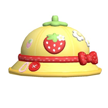 ♡ kawaii yellow red strawberry school bucket hat