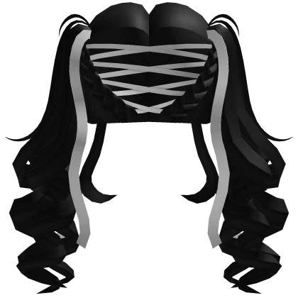 Soft Curly Pigtails w/ Ribbons (Black+White)