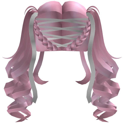 Soft Curly Pigtails w/ Ribbons (Pink+White)