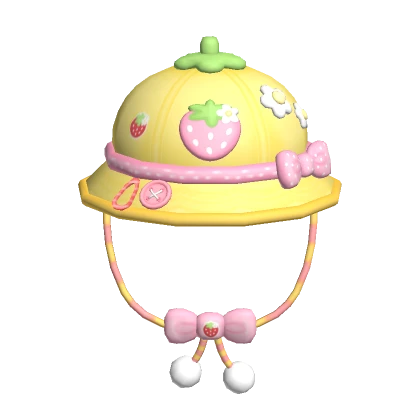 ♡ kawaii yellow pink strawberry school bucket hat