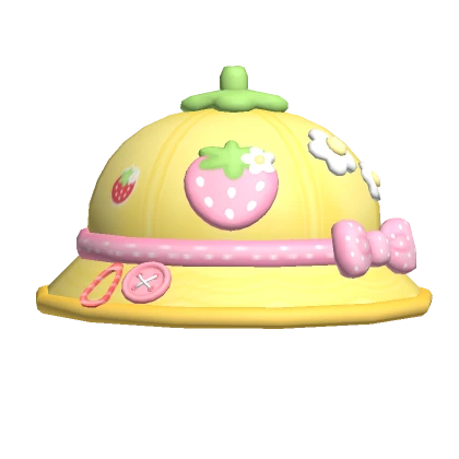 ♡ kawaii yellow pink strawberry school bucket hat