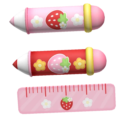 ♡ kawaii strawberry school ruler pencil hairclips