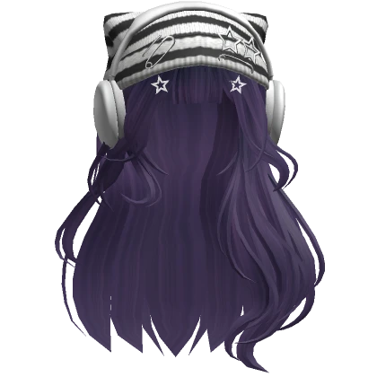 Grunge Soft Hair w/ Cat Beanie Headphones(Purple)