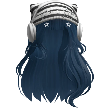 Grunge Soft Hair w/ Cat Beanie Headphones Blue