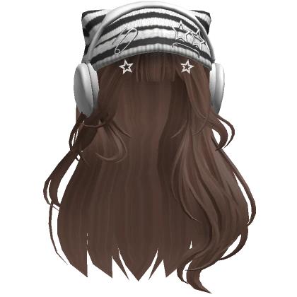 Grunge soft hair w/ cat beanie headphones in Brown