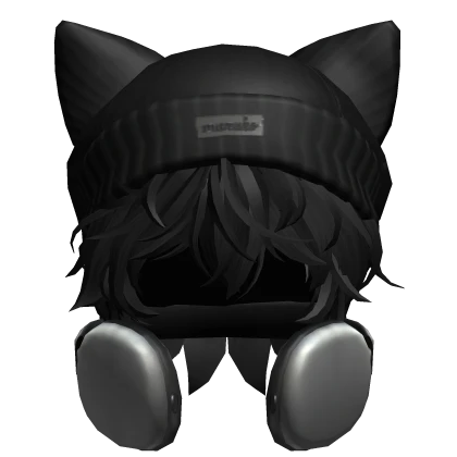 Messy Anime Hair w/ Headphones & Beanie(Black)