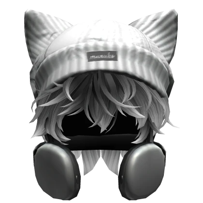 Messy Anime Hair w/ Headphones&Beanie(Black&White)