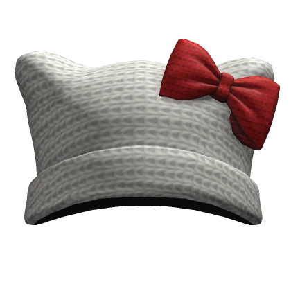 Cute Kawaii Kitty Beanie w/ Bow (White & Red)