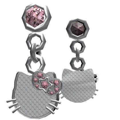 Cute Kawaii Kitty Gemstone Earrings (White & Pink)