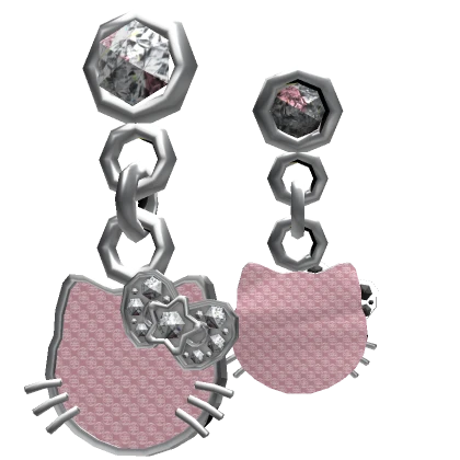 Cute Kawaii Kitty Gemstone Earrings (Pink & White)