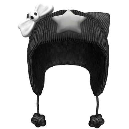 Y2k scene star cat beanie with bow in black 