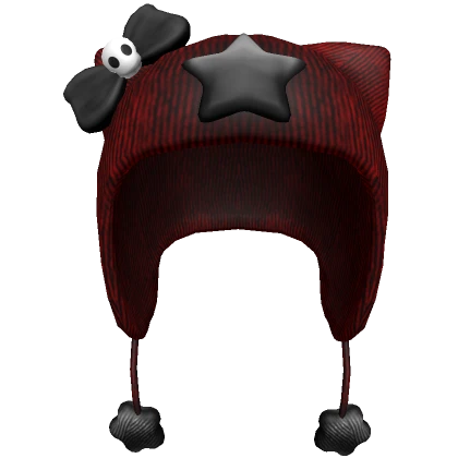 Y2k scene star cat beanie with bow in dark red