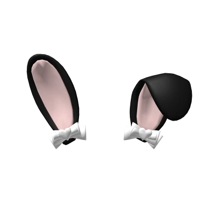 ɞ | cute floppy black bunny ears w/ white bows