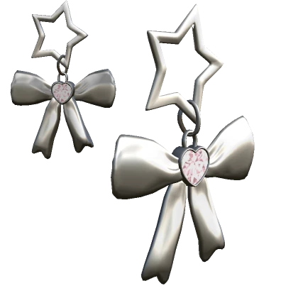 Silver and Pink Quartz Mini Bow Star Earrings