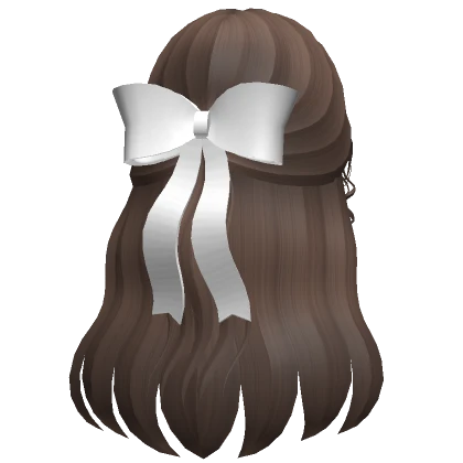 Wavy Brown Hair w/ White Bow