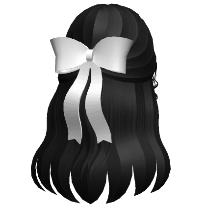 Wavy Black Hair w/ White Bow