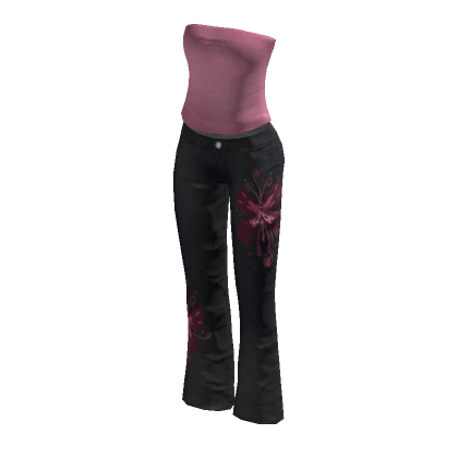 Y2k pink tube top with grunge jeans 