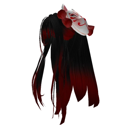 Long Dark Crimson Hair w/ Kitsune Mask