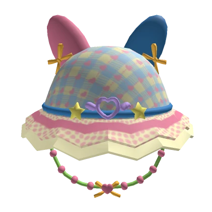 Colourful bunny plaid ruffle bucket w heart beads