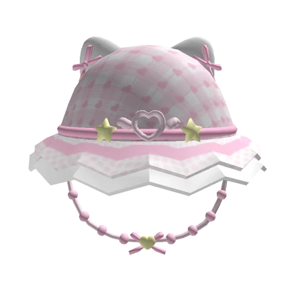 Kawaii kitty plaid ruffle bucket w heart beads