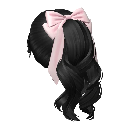 Wavy Flowy Ponytail w/ Bow (Black)