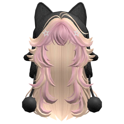 Two Tone Wolfcut Hair w/ Cat Ushanka Pink & Blonde