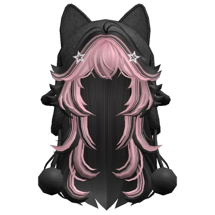 Two Tone Wolfcut Hair w/ Cat Ushanka Pink & Black