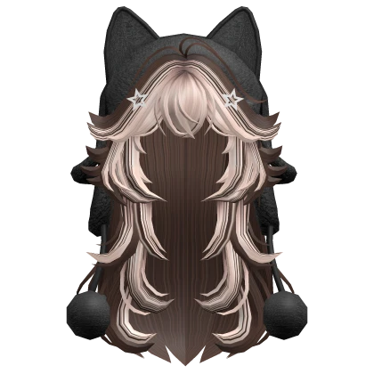 Two Tone Wolfcut Hair w/Cat Ushanka Brown & Blonde