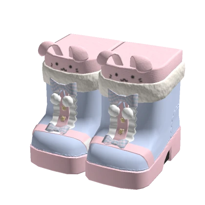 🍀Pom Boots w Bunny Legwarmers - Pink/Blue