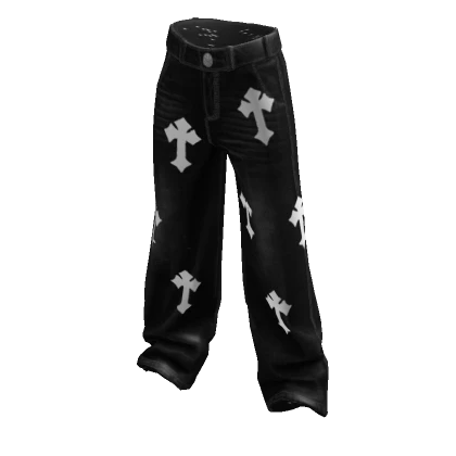 Baggy Y2K Jeans w/ White Crosses Black