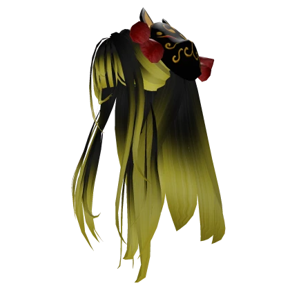 Long Midnight Yellow Hair w/ Kitsune Mask