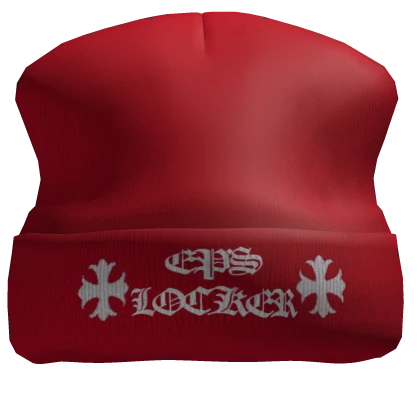 Red Chrome Cross Beanie Hat