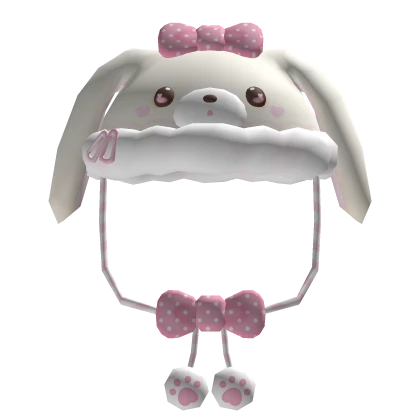 ♡ kawaii cute bunny fluffy hat polkadot bow white