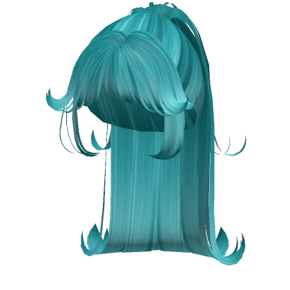 teal blue wispy layered hime bangs w high pony