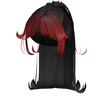 black wispy layered hime bangs w high pony + red