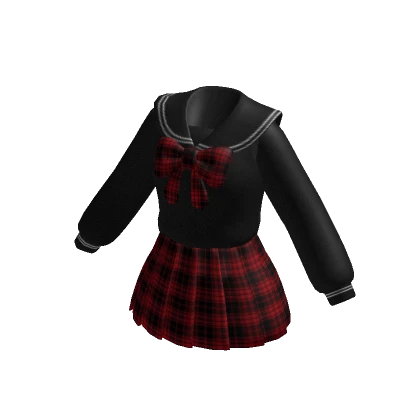 ✨Black red bow tie plaid school uniform preppy