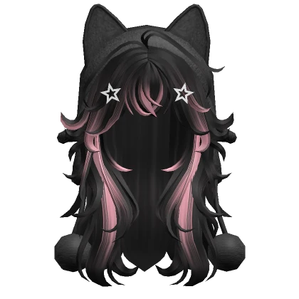 Fluffy Wolfcut w/ Cat Ushanka (Pink&Black)