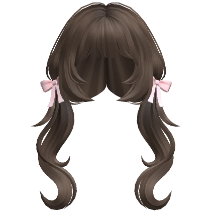 Curly Pigtails with Bows (Brown and Pink)