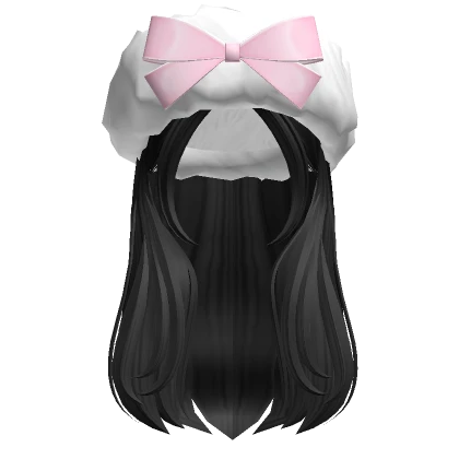 Soft Layered Hair w/ Fluffy Bow Headband (Black)